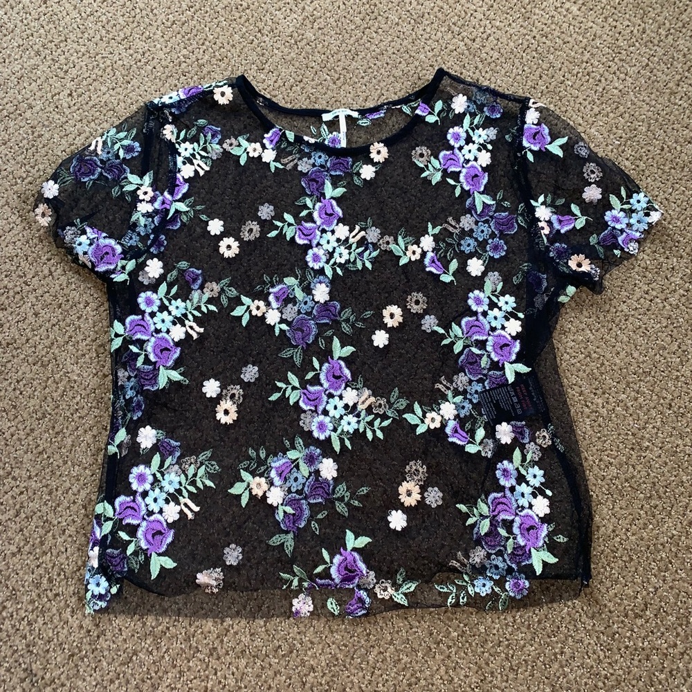 See-through black floral top
